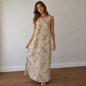 Emma James Vintage Beige Floral Aline Maxi Dress Summer Cottagecore Sz 12